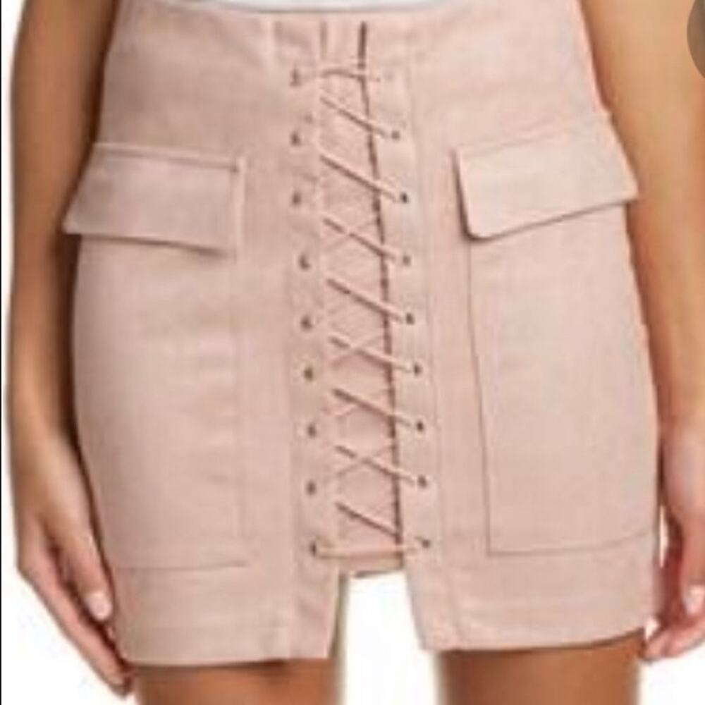 House of CB | Pink Suede Lace Up Mini Skirt